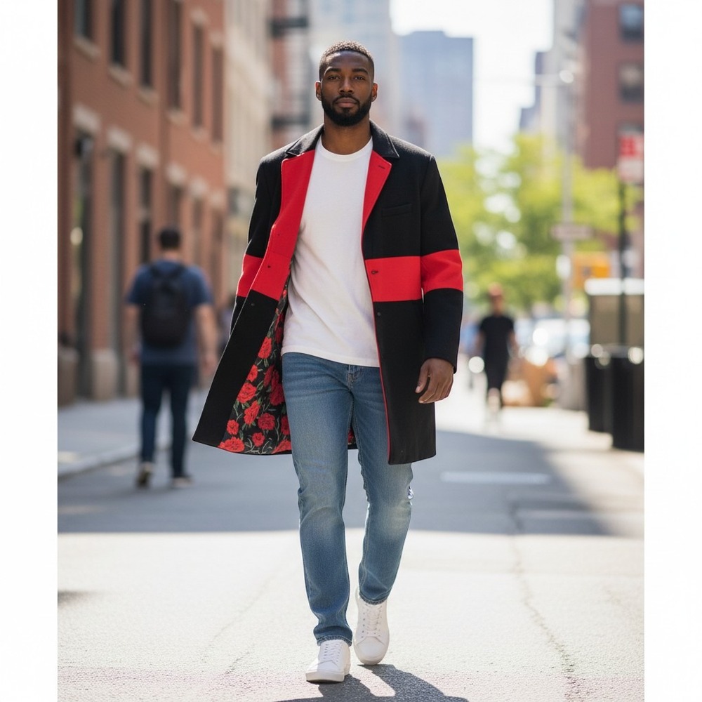 Reason Quarter Length Coat Mens XL Black Red Excellent